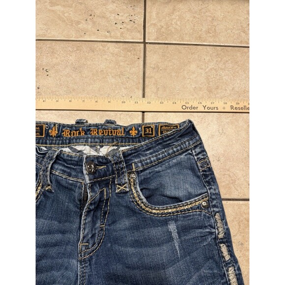 Rock Revival Jeans Mens 31x31 Moscow Straight Thick Stitch Blue Denim Embroider - Picture 10 of 12